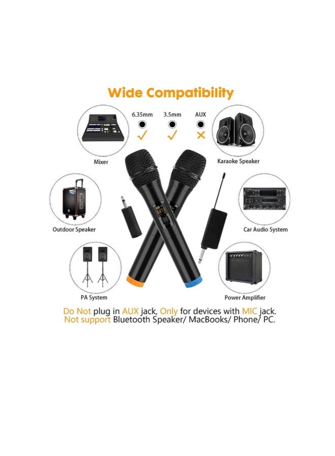 أكاليكس ميكروفون كاريوكي لاسلكي مزدوج محمول باليد بتردد UHF مع جهاز استقبال قابل لإعادة الشحن - مثالي للكاريوكي وأنظمة الصوت العامة والاستخدام في الحفلات - Image 2